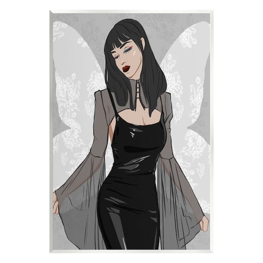 Stupell Industries Goth Fashion Girl Botanical Pattern Wall Plaque Art